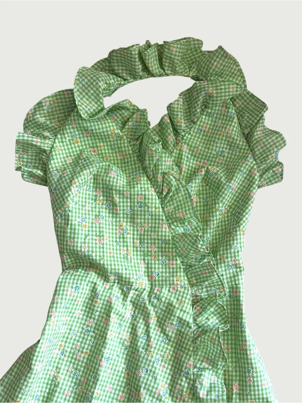 vintage 70s handmade flocked gingham wrap sun dress size XS